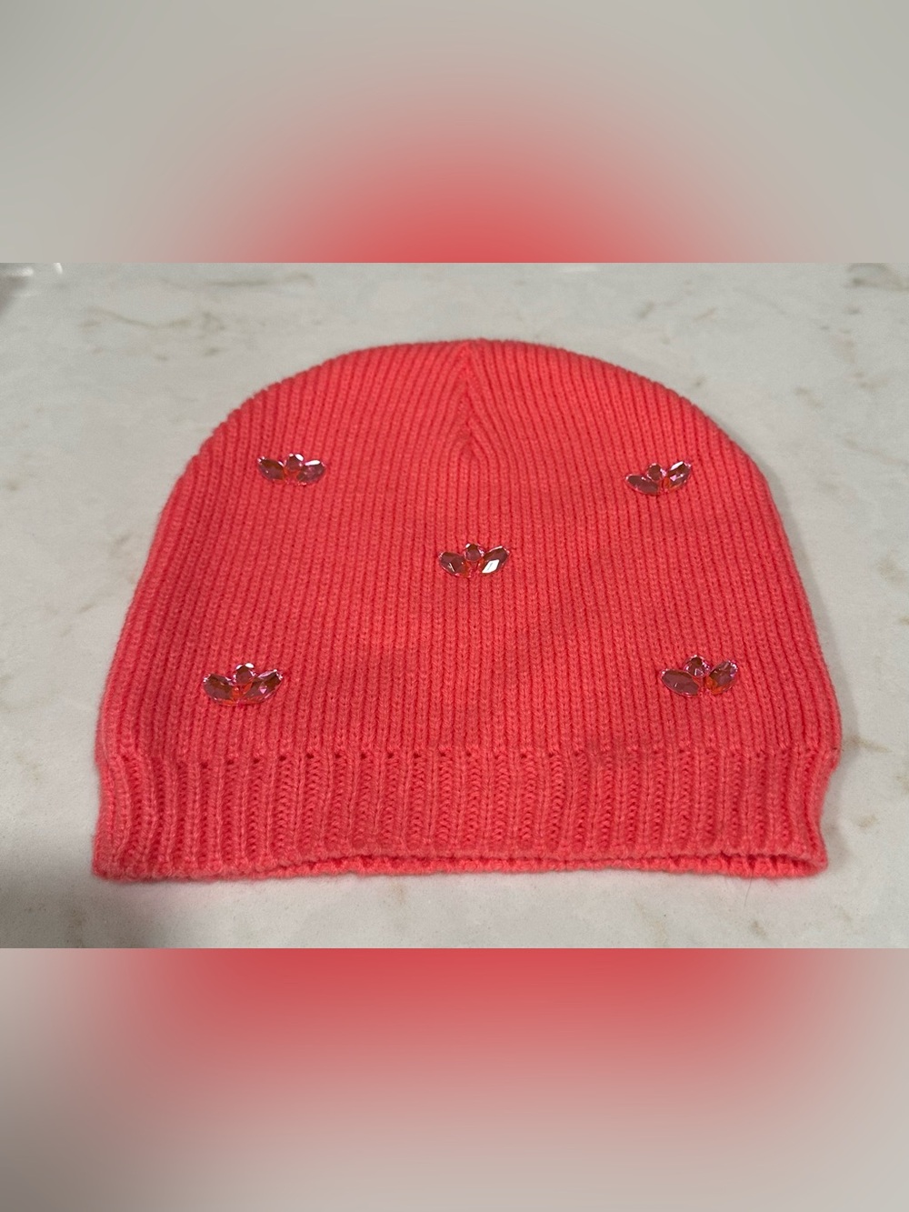 Beanie with Sparkling Floral Embellishments – One Size